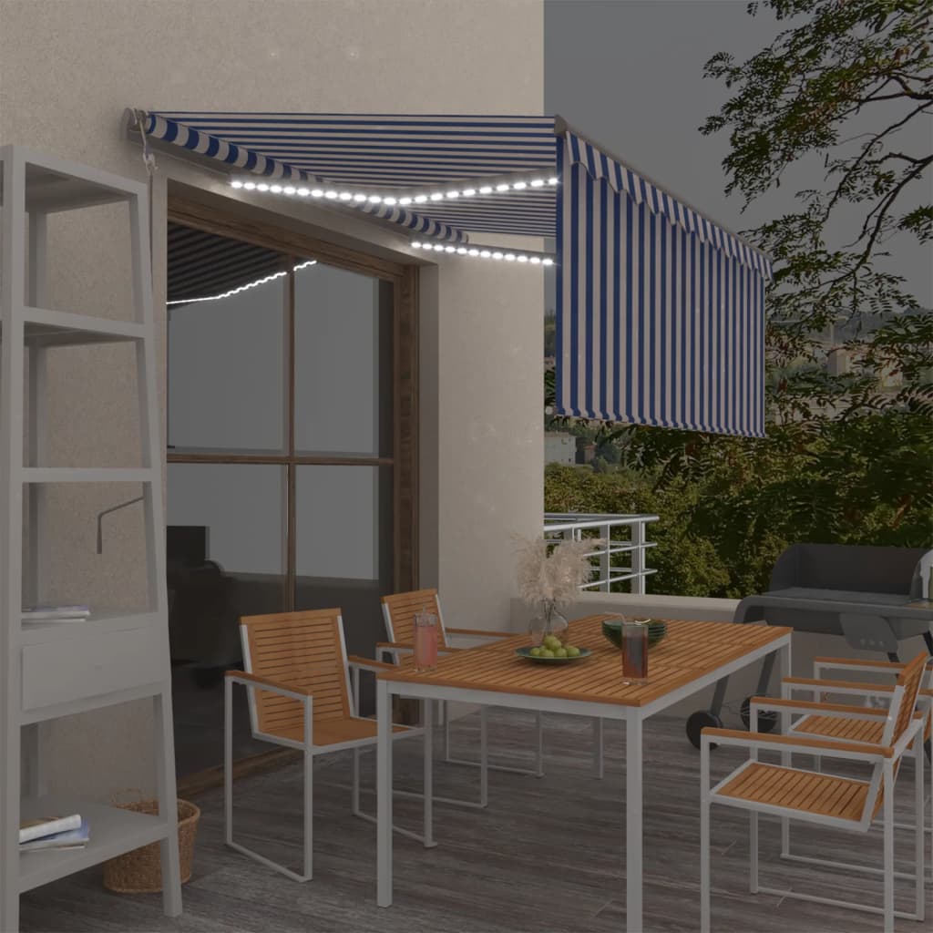 Vidaxl Luifel Automatique avec capteur de vent LED à rideau 3x2,5 m blanc bleu