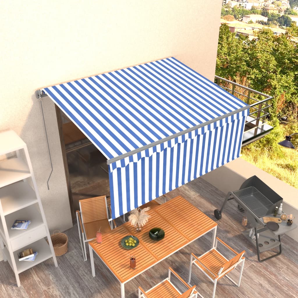 Vidaxl luifel extensible manuellement avec un rouleau aveugle 3,5x2,5 m blanc bleu