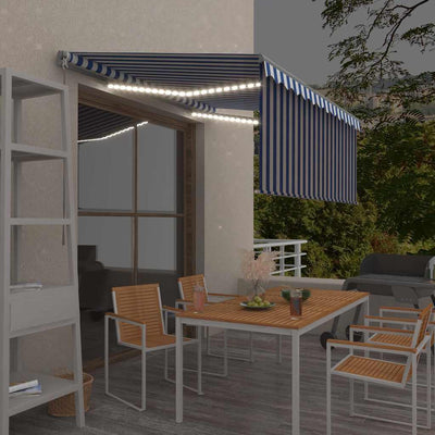 Vidaxl Luifel LED aveugle à rouleau extensible manuellement 3,5x2,5 m blanc bleu
