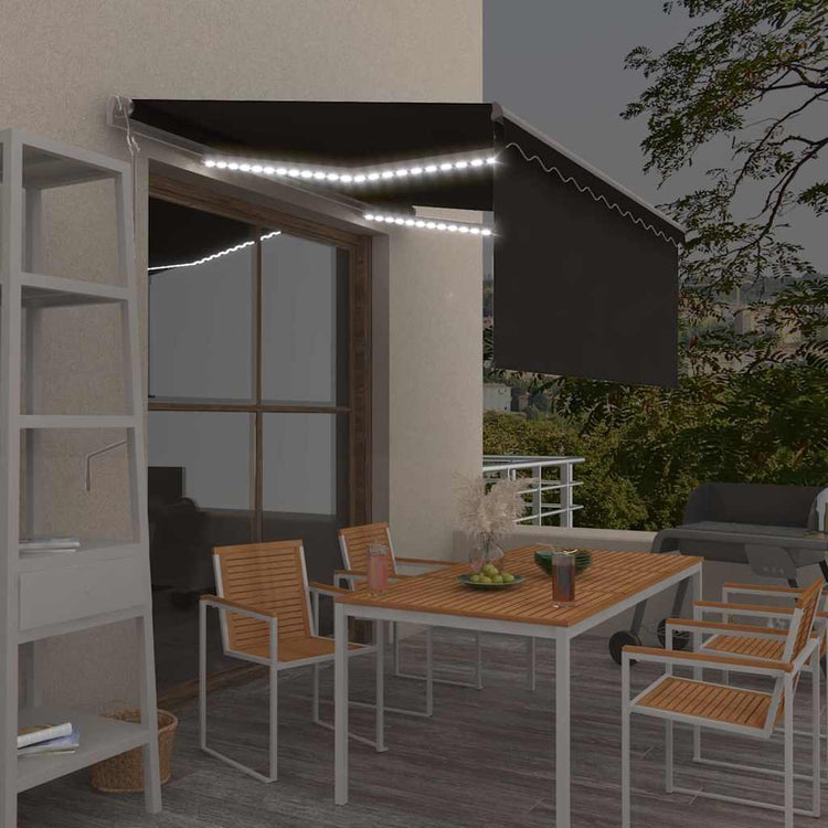 Vidaxl Luifel avec capteur à rouleau à rouleau, LED et vent 3,5x2,5 m anthracite
