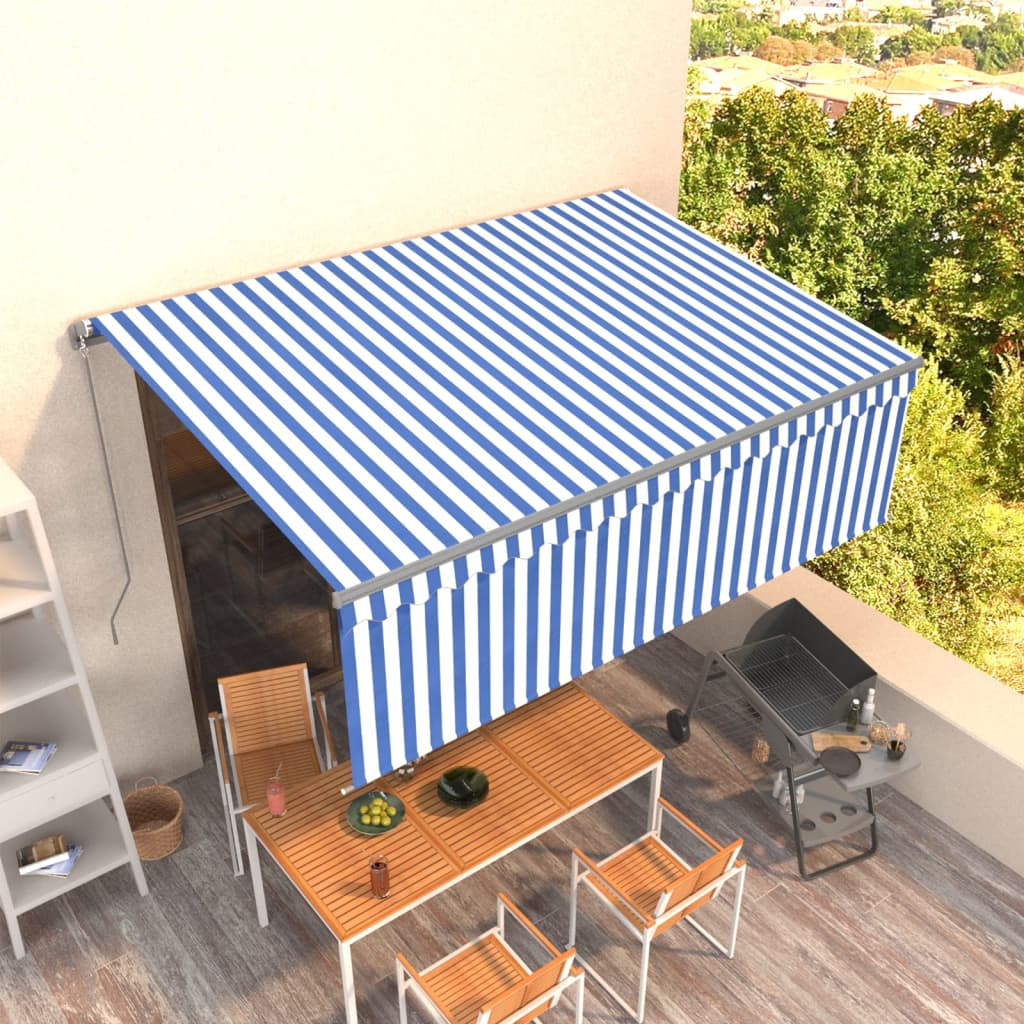 Vidaxl Luifel extensible manuellement avec un rouleau LED 4x3 m blanc bleu