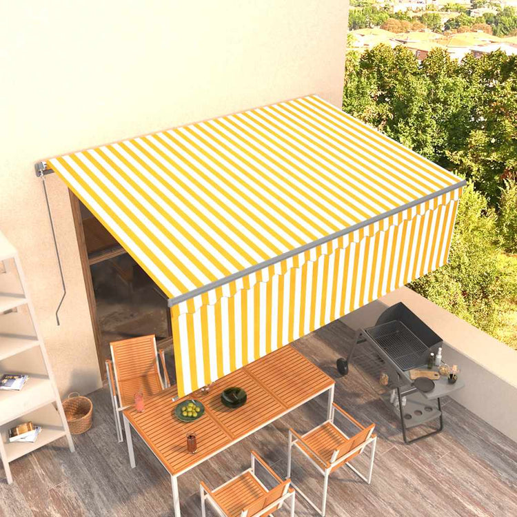 Vidaxl luifel extensible manuellement avec un rouleau aveugle 4x3 m jaune et blanc
