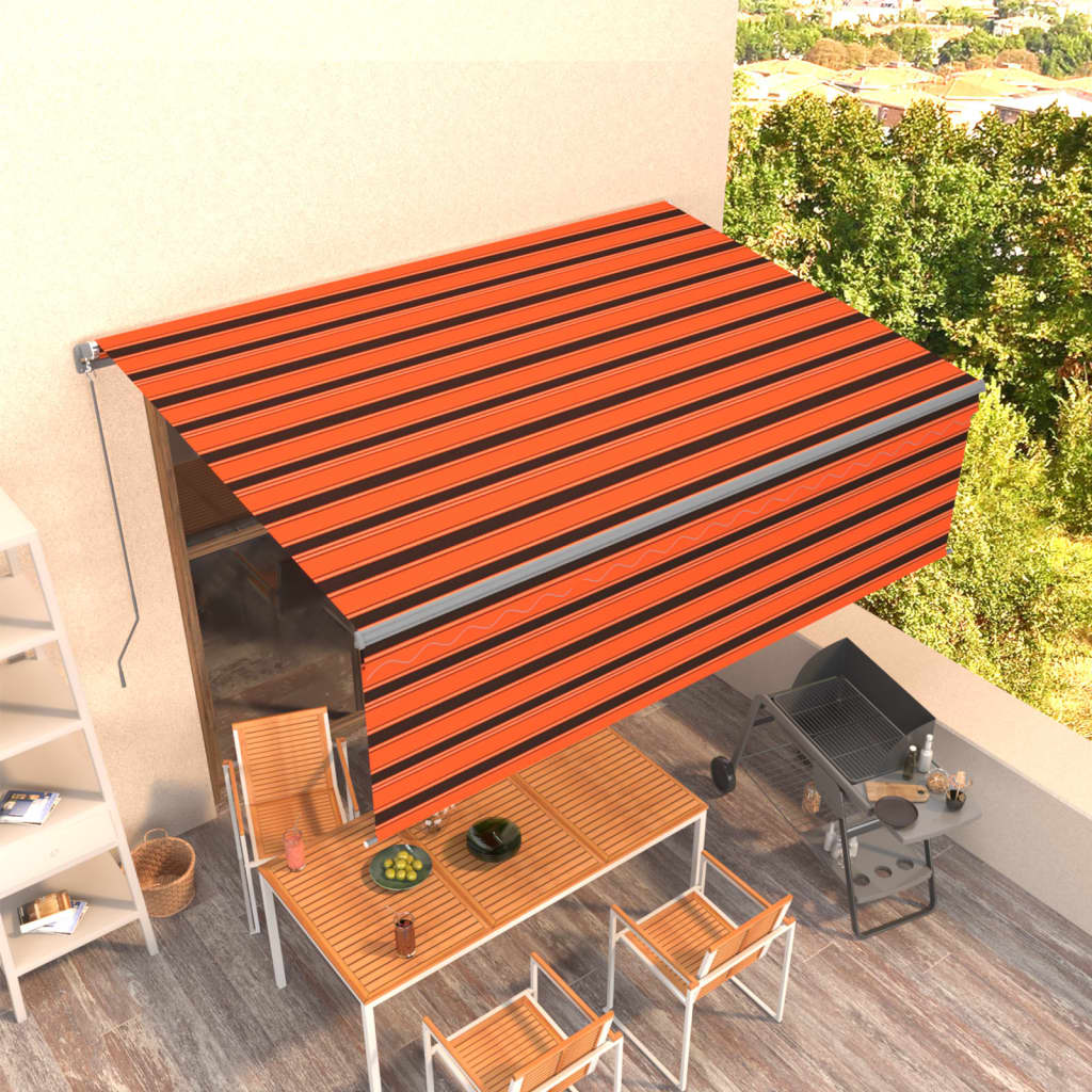 Auvent Vidaxx extensible manuellement avec store enrouleur 4x3 m orange marron