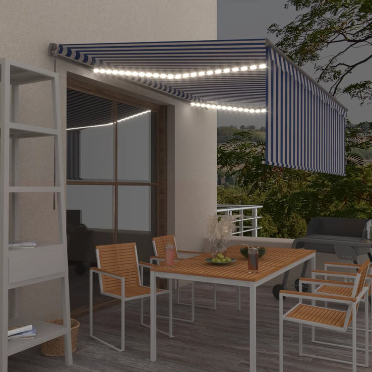 Vidaxl Luifel extensible manuellement avec un rouleau LED 4x3 m blanc bleu