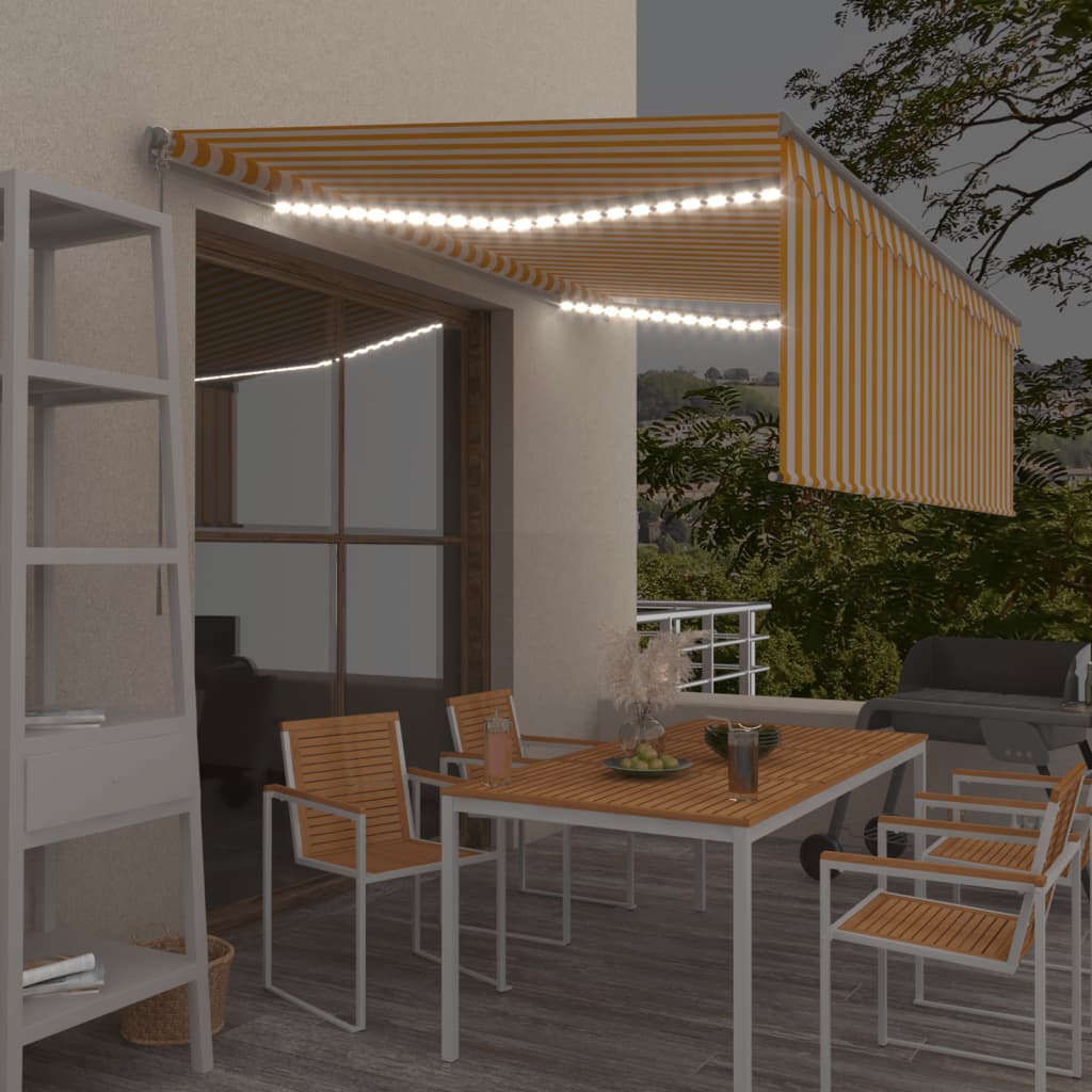 Vidaxl Luifel extensible manuellement avec un rouleau LED 4x3 m jaune blanc