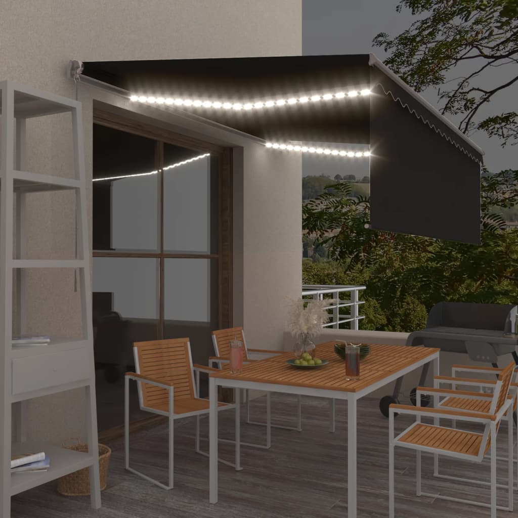 Vidaxl Luifel extensible manuellement avec un rouleau LED 4x3 m anthracite