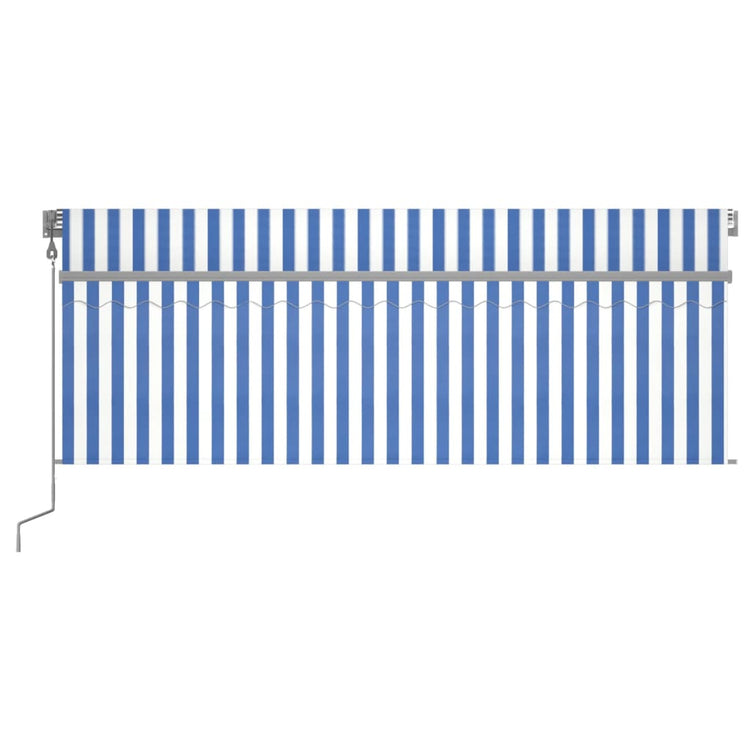 Vidaxl Luifel Capteur de vent à LED aveugle automatique 4x3 m bleu et blanc