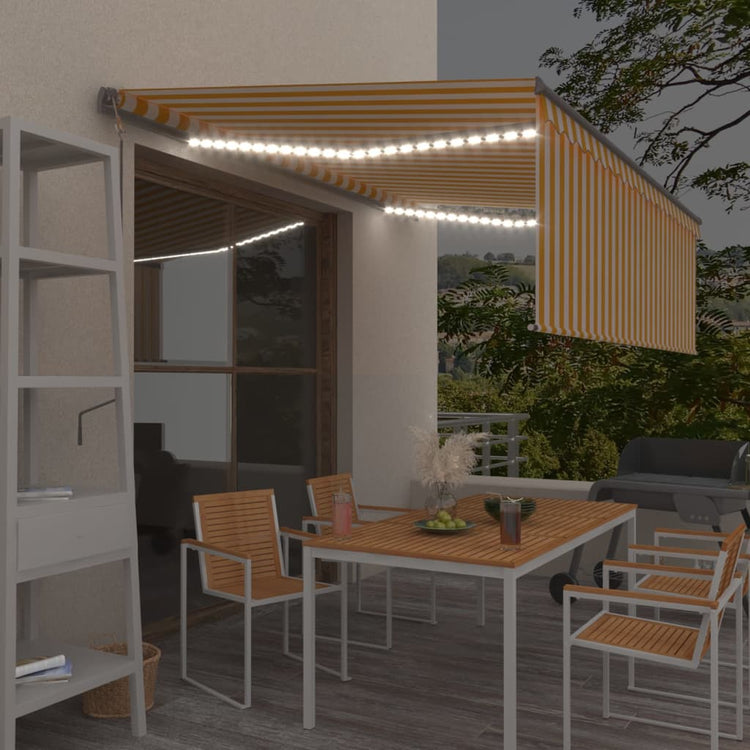 Vidaxl Luifel Capteur de vent à LED aveugle automatique 4x3 m jaune et blanc