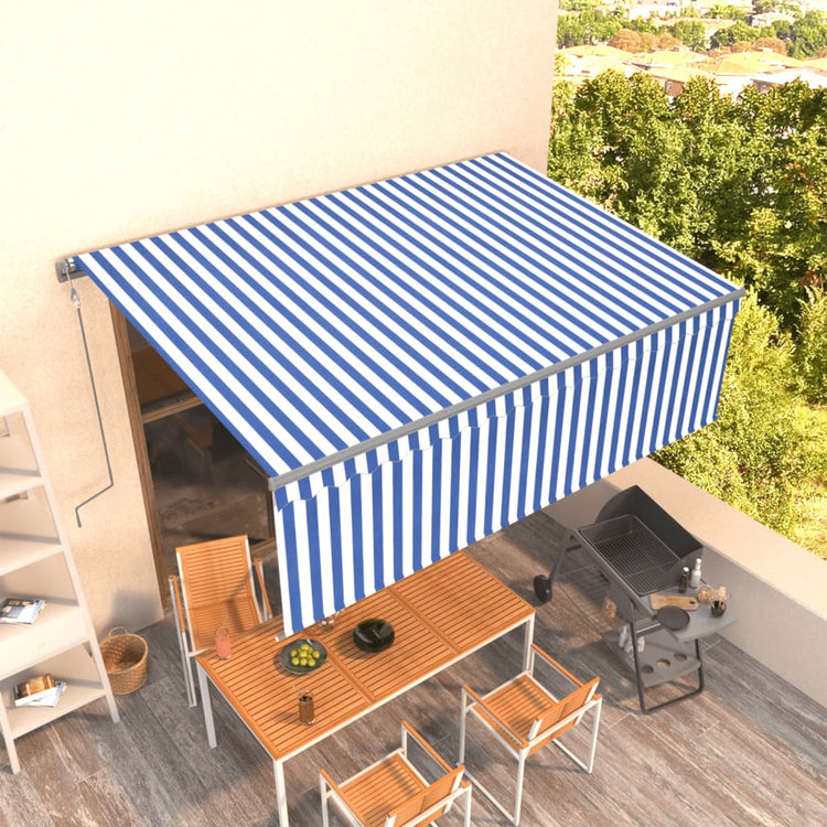 Vidaxl Luifel a automatiquement extensible avec un rouleau à rouleau de 4,5x3 m blanc bleu