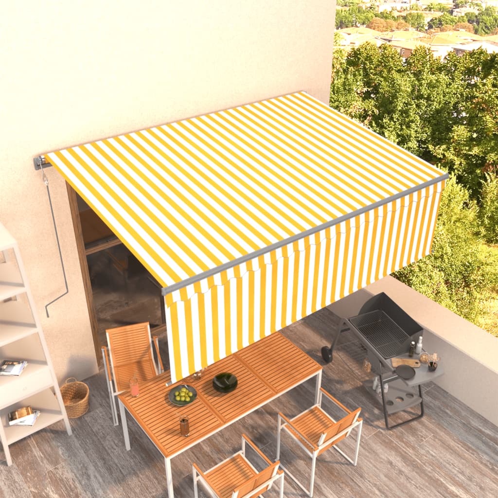 Vidaxl Luifel a automatiquement extensible avec un rouleau aveugle 4,5x3 m jaune blanc