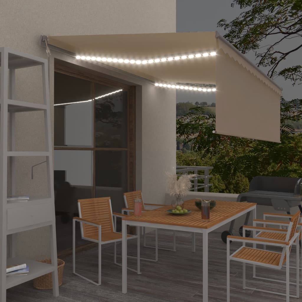 Vidaxl Luifel avec capteur à rouleau à rouleaux, LED et vent 4,5x3 M crème -colored