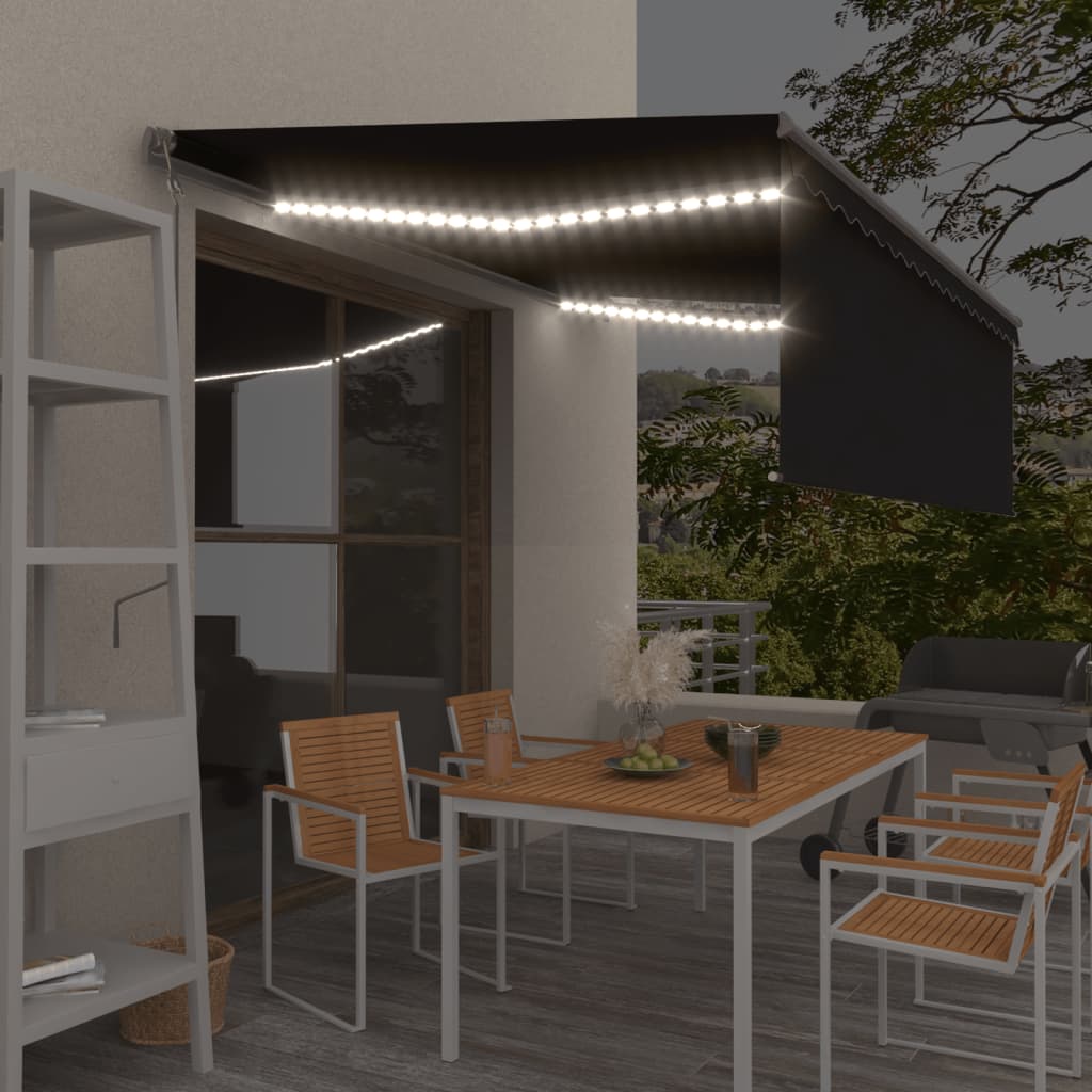 Vidaxl Luifel avec capteur à rouleau à rouleau, à LED et au vent de 4,5x3 m couleur anthracite