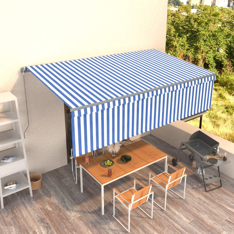 Vidaxl Luifel extensible manuellement avec un rouleau aveugle 5x3 m bleu et blanc