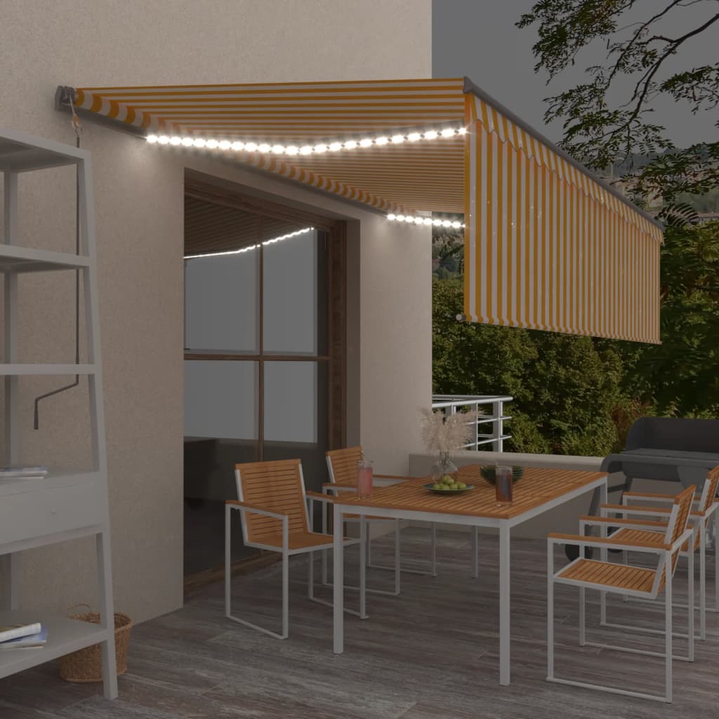 Vidaxl Luifel extensible manuellement avec un rouleau LED 5x3 m jaune blanc