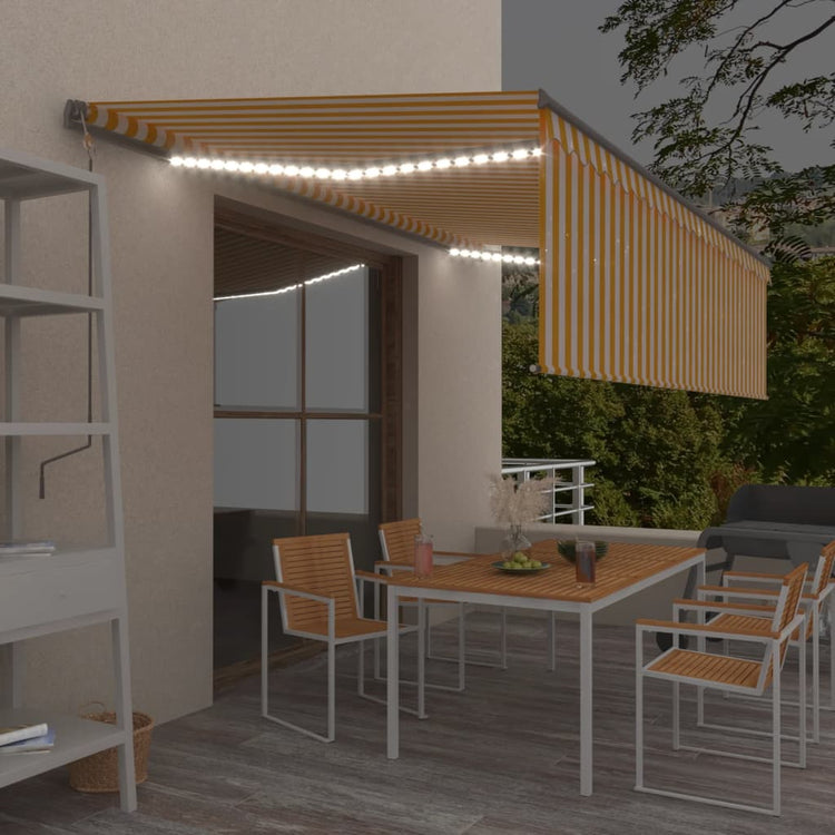 Vidaxl Luifel extensible manuellement avec un rouleau LED 5x3 m jaune blanc