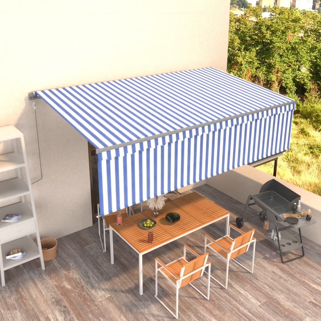 Vidaxl Luifel a automatiquement extensible avec un rouleau aveugle 5x3m bleu et blanc