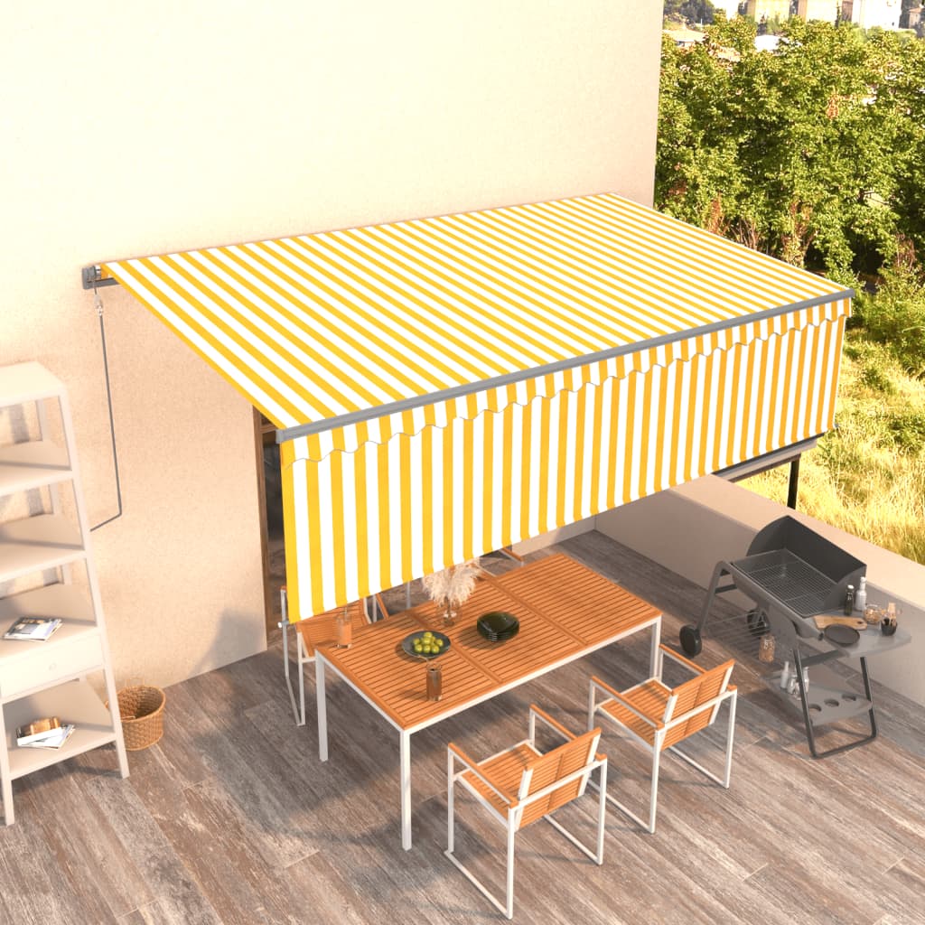 Vidaxl Luifel a automatiquement extensible avec un rouleau aveugle 5x3 m jaune et blanc