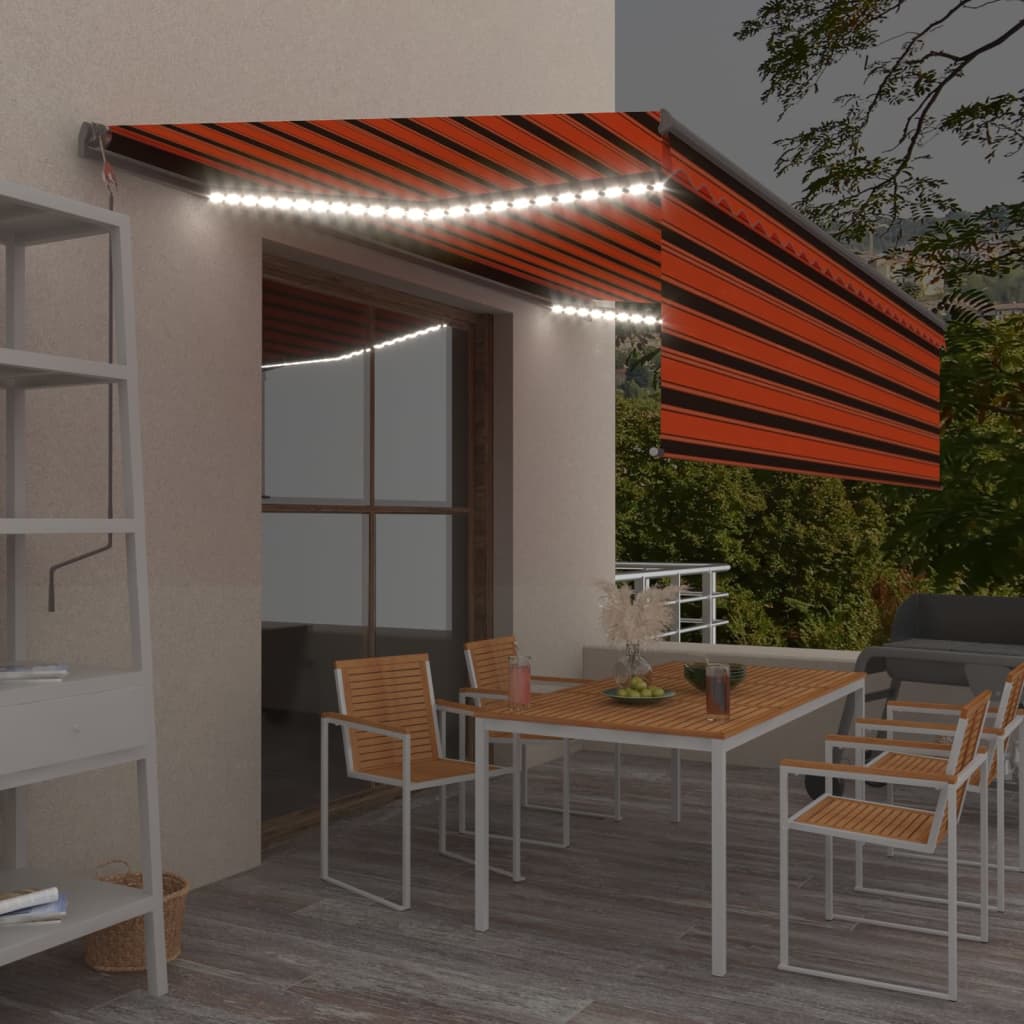Vidaxl Luifel Capteur de vent à LED aveugle automatique 5x3 m brun orange