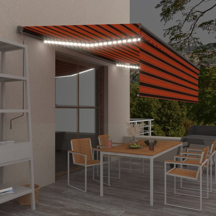 Vidaxl Luifel Capteur de vent à LED aveugle automatique 5x3 m brun orange