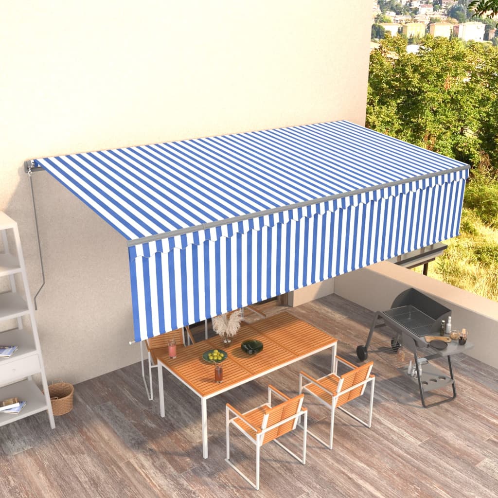 Vidaxl Luifel extensible manuellement avec un rouleau aveugle 6x3 m bleu et blanc