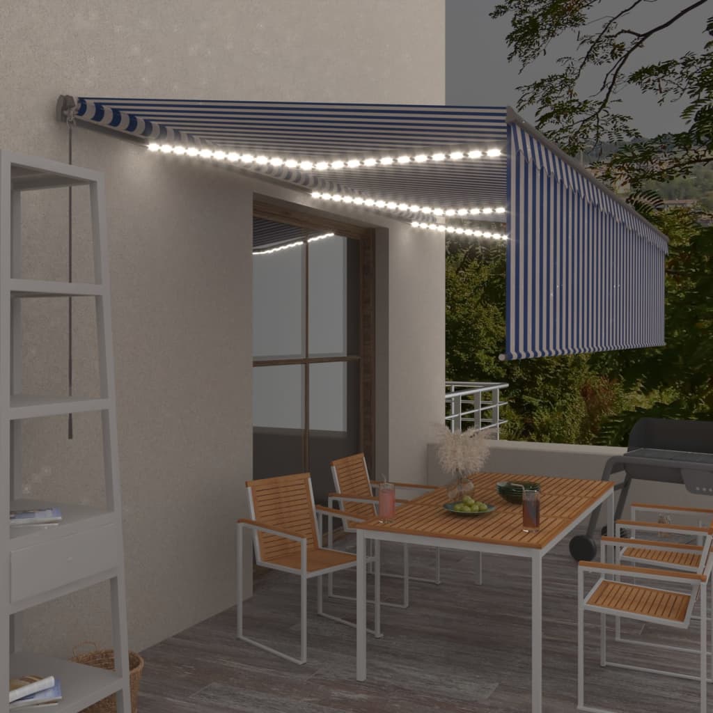 Vidaxl Luifel extensible manuellement avec un rouleau LED 6x3 m blanc bleu