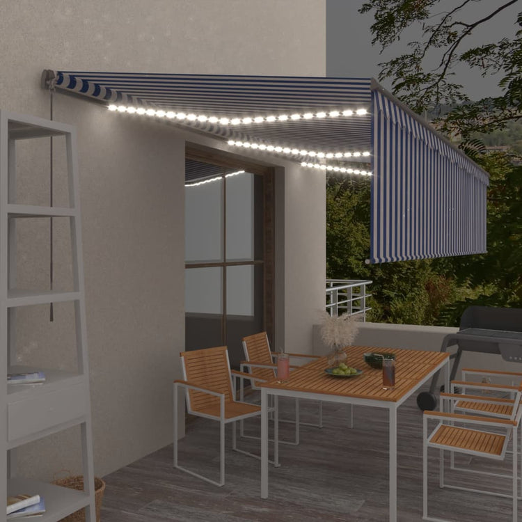 Vidaxl Luifel extensible manuellement avec un rouleau LED 6x3 m blanc bleu