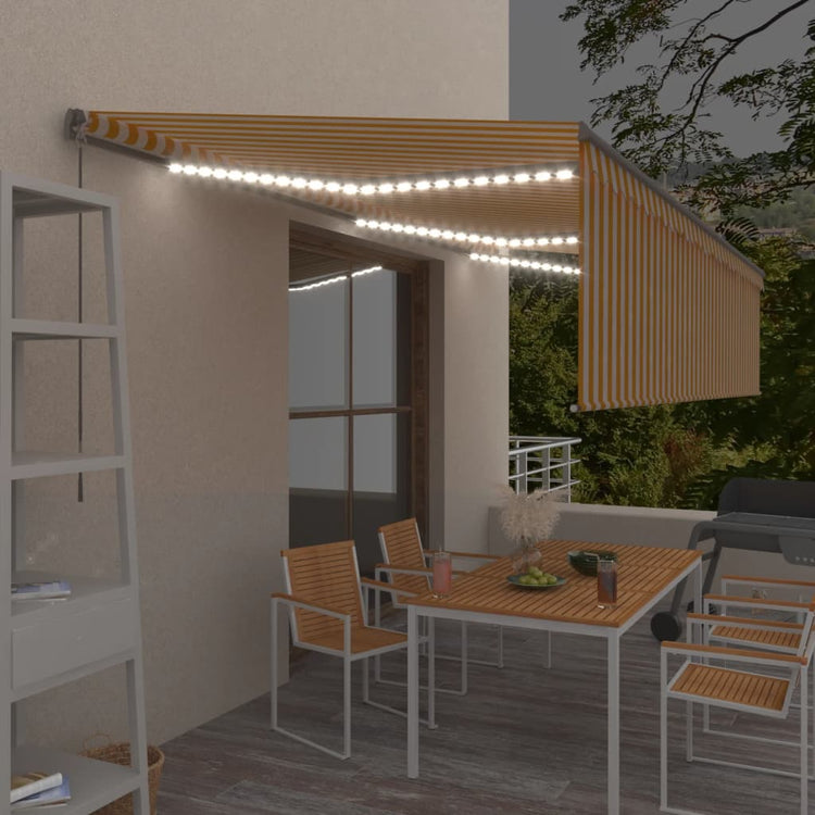 Vidaxl Luifel extensible manuellement avec un rouleau LED 6x3 m jaune blanc