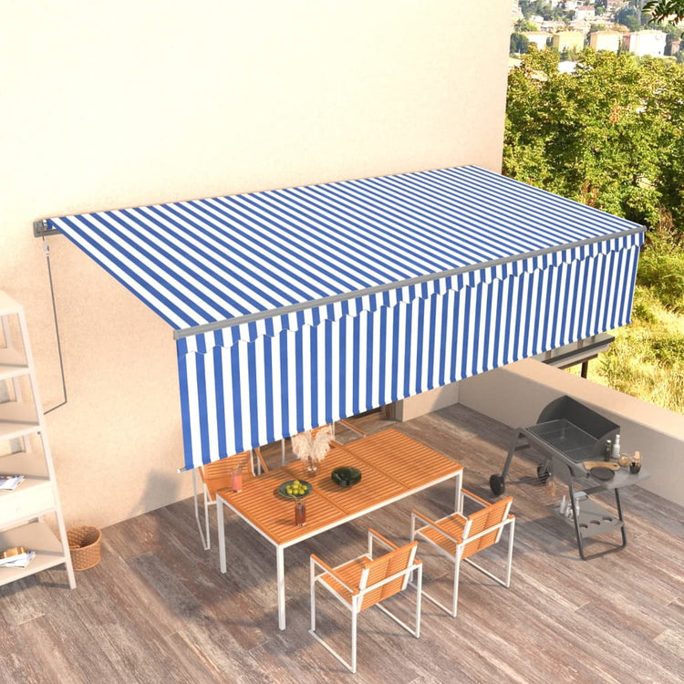 Vidaxl Luifel a automatiquement extensible avec un rouleau à rouleau de 6x3 m blanc bleu