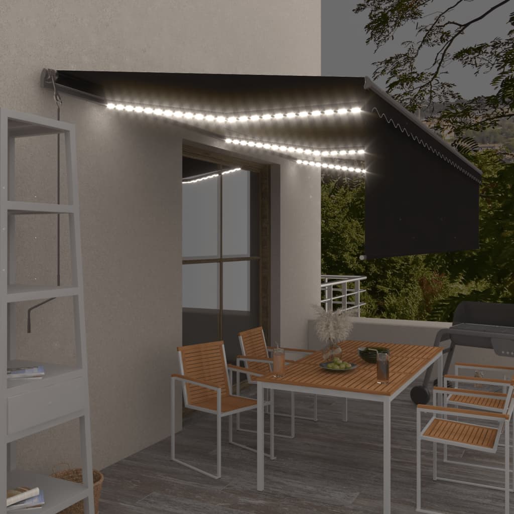 Vidaxl Luifel Capteur de vent à LED aveugle automatique 6x3 m anthracite