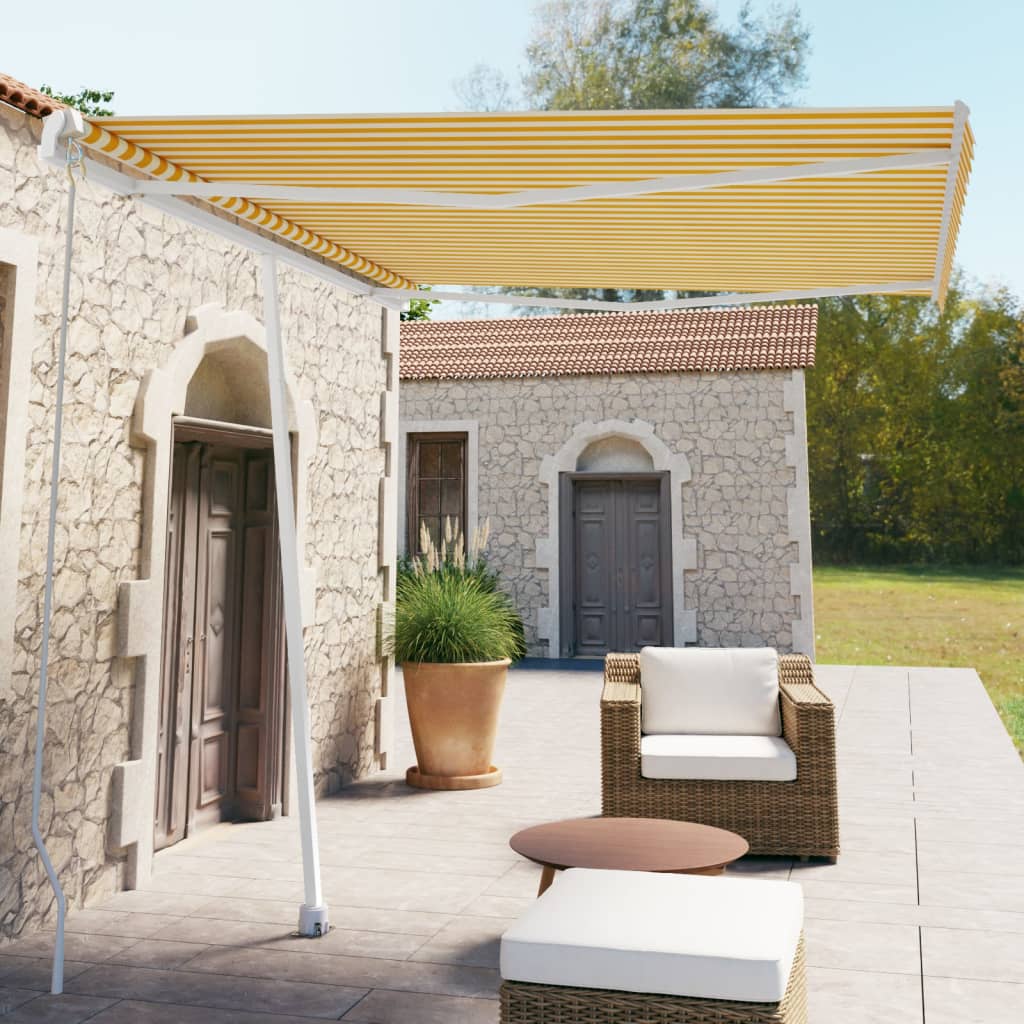 Vidaxl Luifel détaché étend manuellement 300x250 cm jaune et blanc