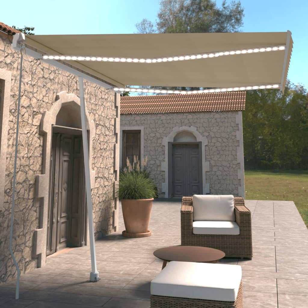 Vidaxl Luifel extensible manuellement avec la Crème LED 300x250 cm -Colored