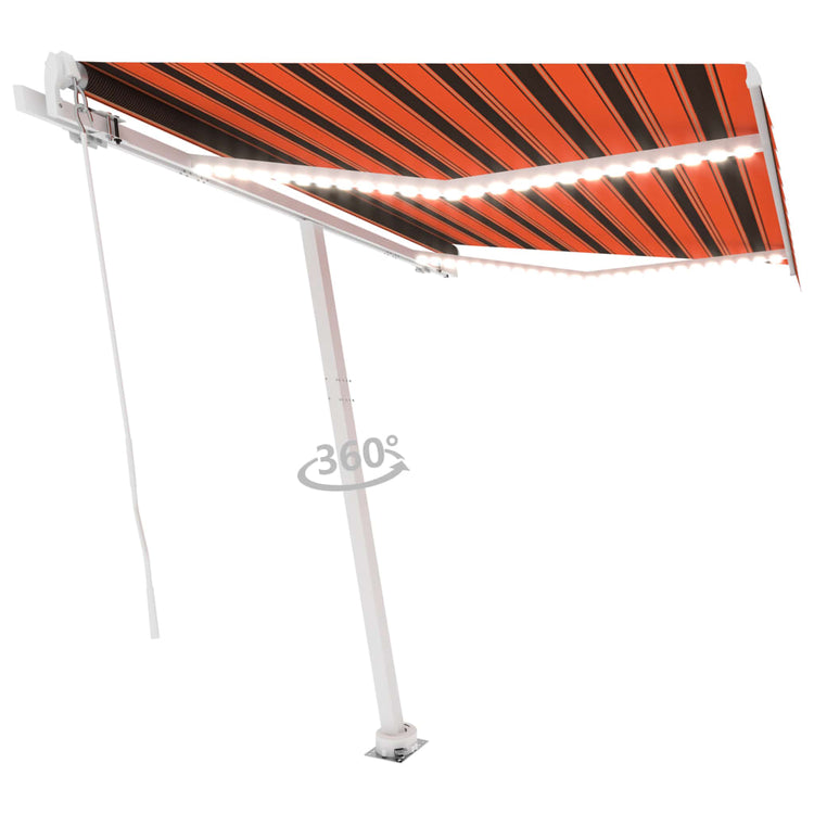 Vidaxl luifel extensible manuellement avec LED 300x250 cm orange et marron