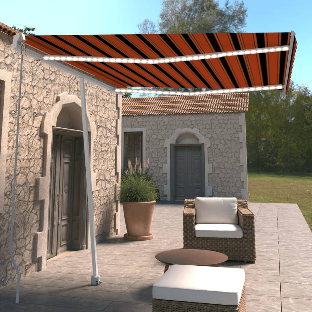 Vidaxl luifel extensible manuellement avec LED 300x250 cm orange et marron