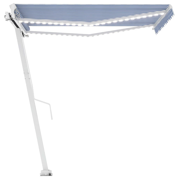 Vidaxl Luifel extensible manuellement avec LED 350x250 cm bleu et blanc