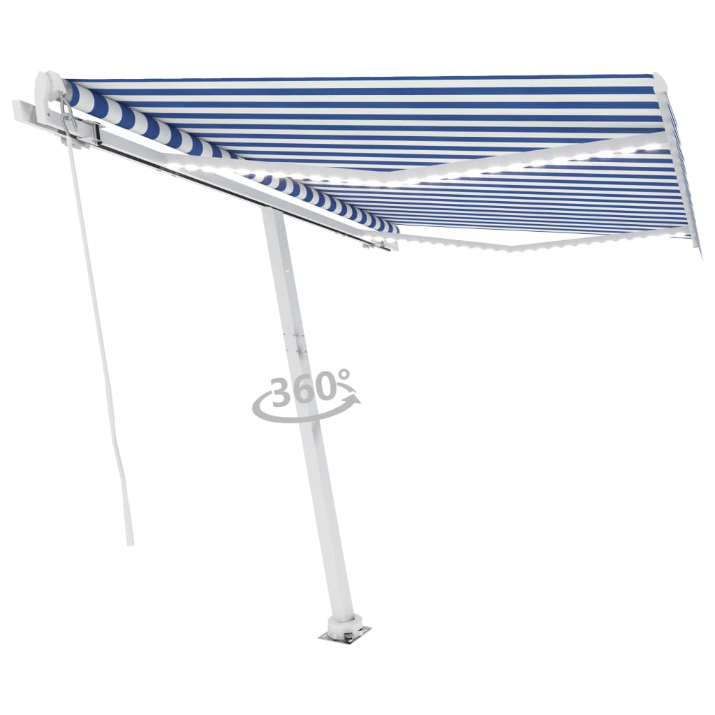 Vidaxl Luifel extensible manuellement avec LED 350x250 cm bleu et blanc