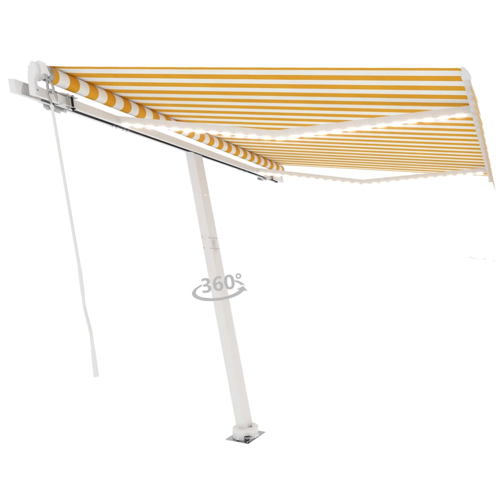 Vidaxl Luifel extensible manuellement avec LED 350x250 cm jaune et blanc