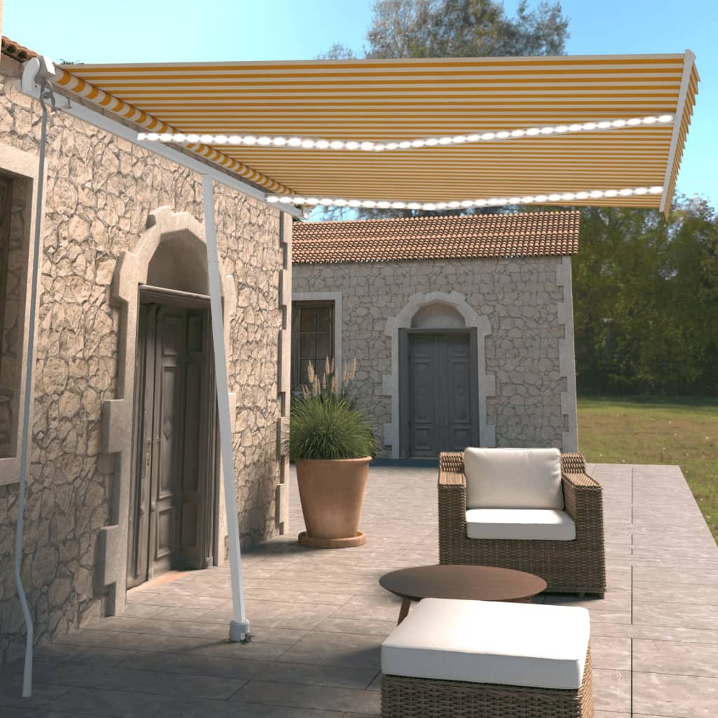 Vidaxl Luifel extensible manuellement avec LED 350x250 cm jaune et blanc