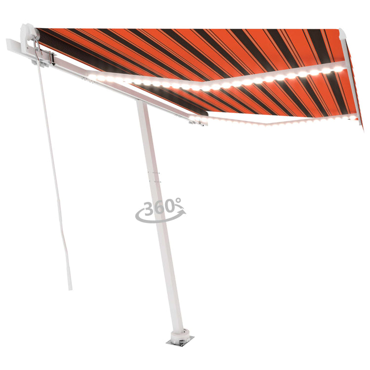 Vidaxl luifel extensible manuellement avec LED 350x250 cm orange et marron