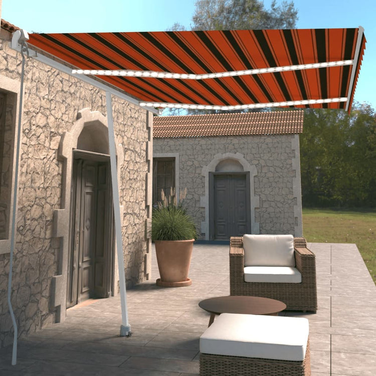 Vidaxl luifel extensible manuellement avec LED 350x250 cm orange et marron