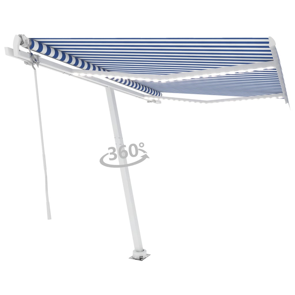 Vidaxl Laifel automatique avec led et capteur de vent 350x250 cm blanc bleu