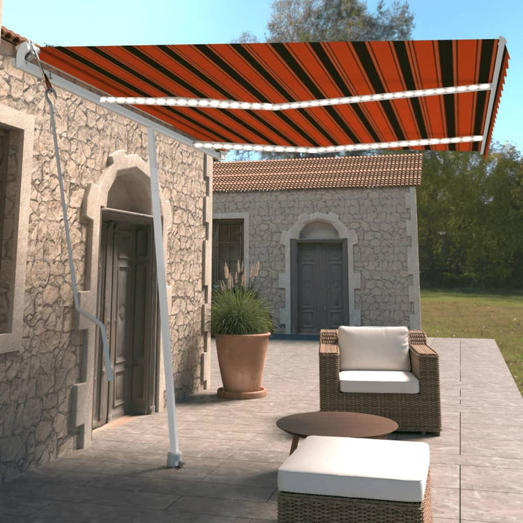 Vidaxl Luifel Automatique avec capteur de vent LED 350x250 cm Brun orange