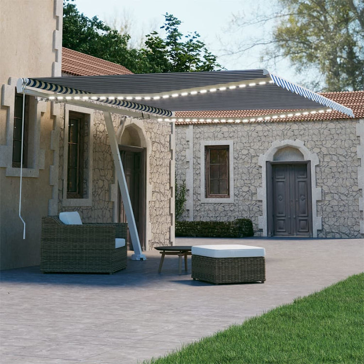 Vidaxl Luifel extensible manuellement avec LED 400x300 cm bleu et blanc