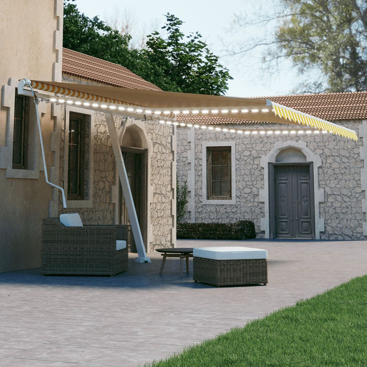 Vidaxl Luifel automatique avec led et capteur de vent 400x300 cm jaune et blanc