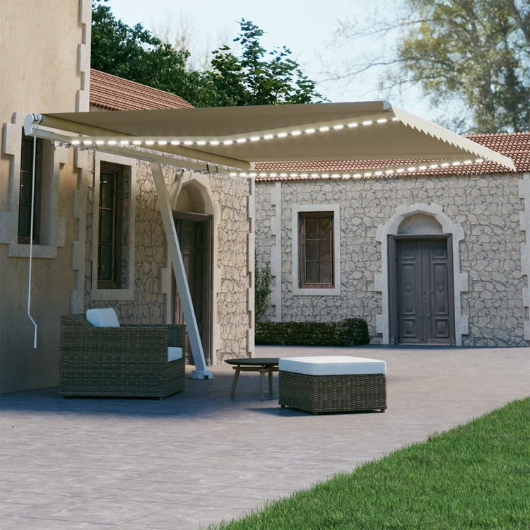 Vidaxl Luifel extensible manuellement avec la Crème à LED 450x300 cm -Colore