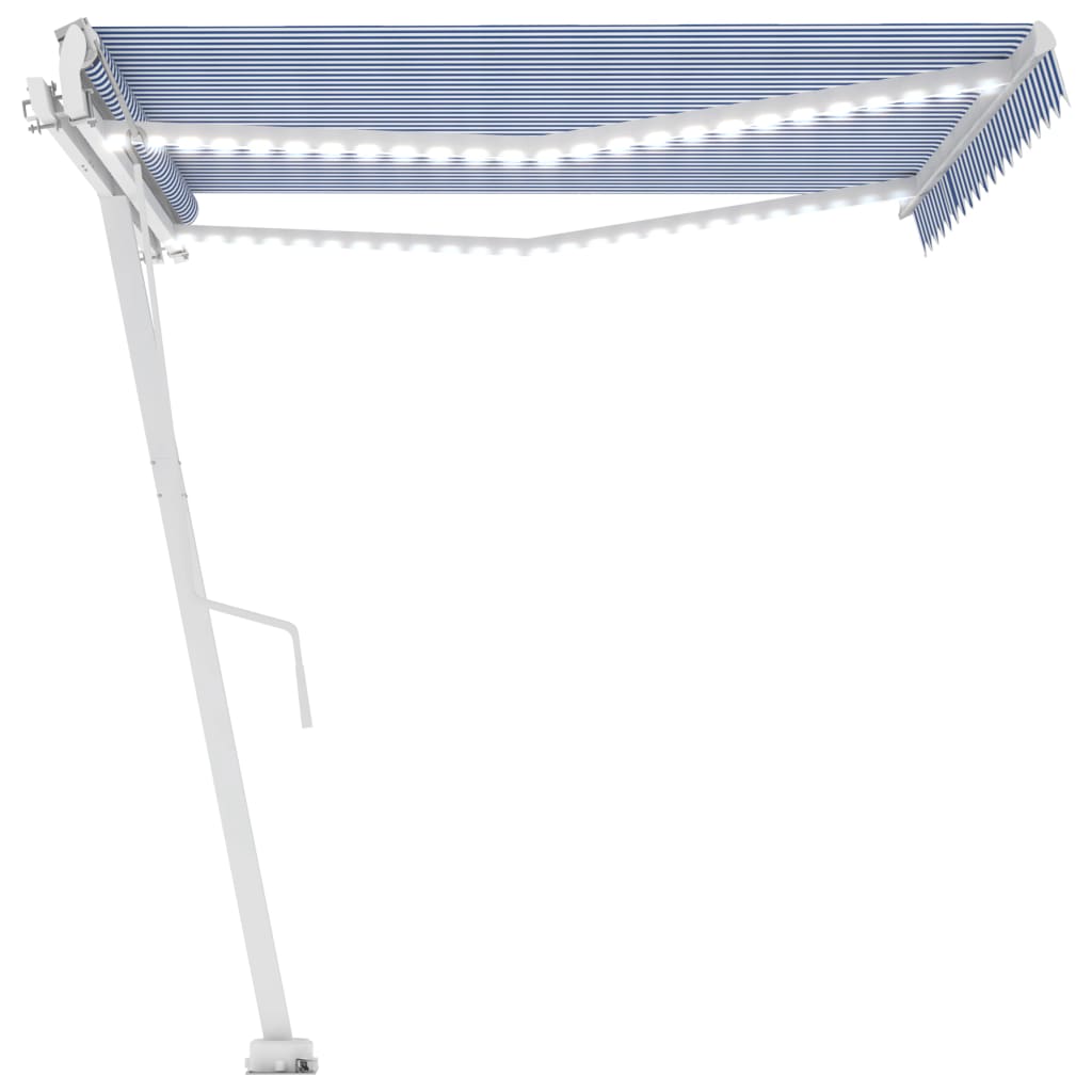 Vidaxl luifel automatique avec led et capteur de vent 450x300 cm blanc bleu