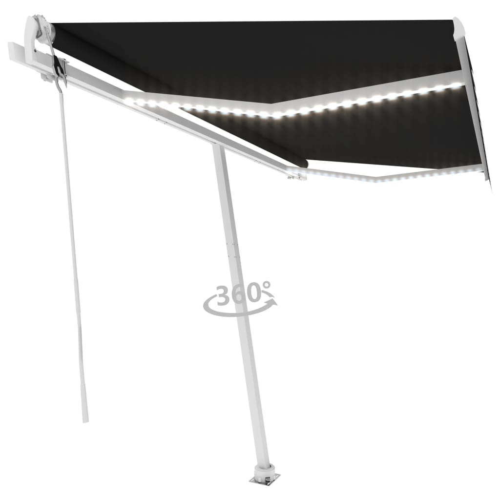 Vidaxl Luifel Automatique avec led et capteur de vent 450x300 cm anthracite