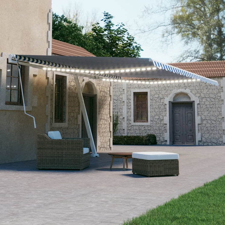 Vidaxl Luifel extensible manuellement avec LED 500x300 cm bleu et blanc