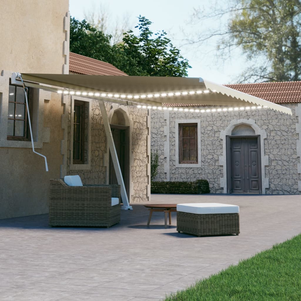 Vidaxl Luifel extensible manuellement avec la Crème LED 500x300 cm -Colored