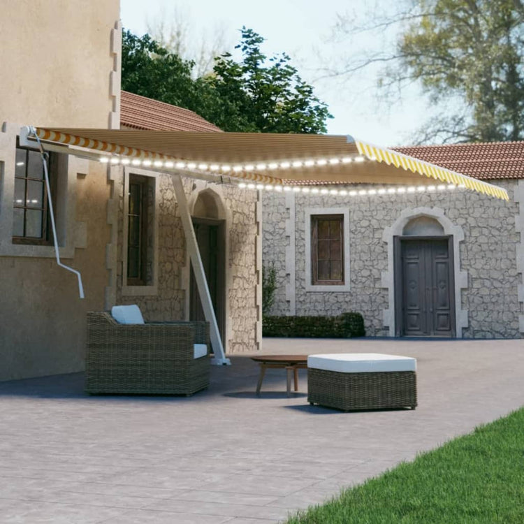 Vidaxl luifel extensible manuellement avec LED 500x300 cm jaune et blanc