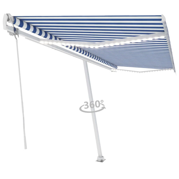 Vidaxl luifel automatique avec led et capteur de vent 500x300 cm blanc bleu